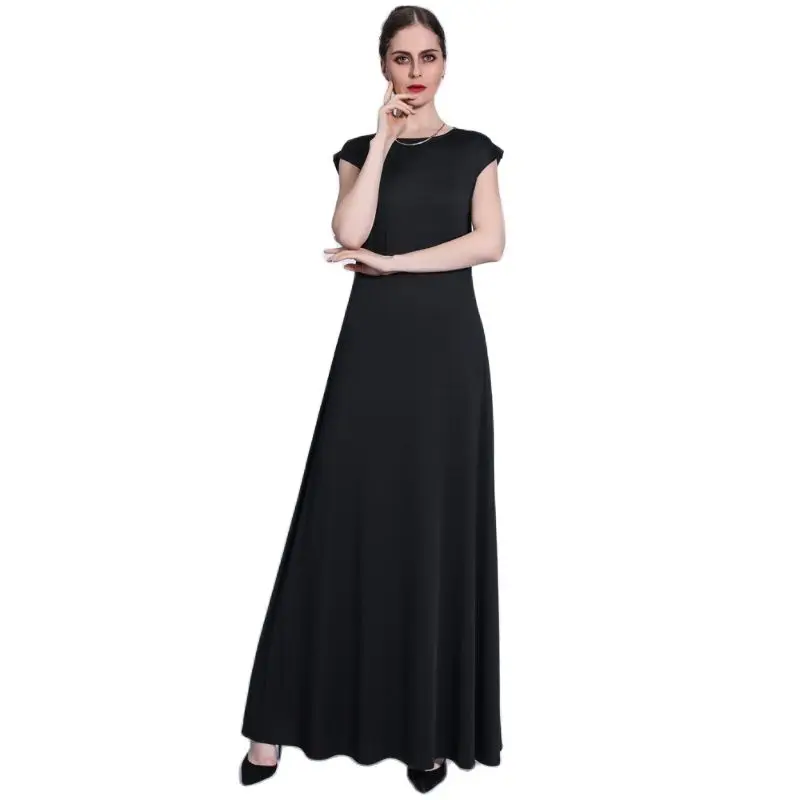 

Women Plain Sleeveless Maxi Dress Stretchy Knitting A Line Dubai Turkey Islamic Muslim Elegant Inner Robe Gown Under Abaya