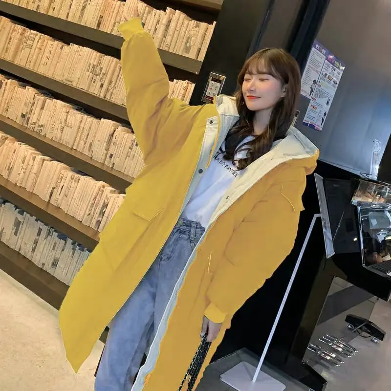 Winter Jacket Women 2023 New Hooded Solid Thick Warm Long Cotton Coats Female Clothing Loose Padded Parkas Office Lady Tops