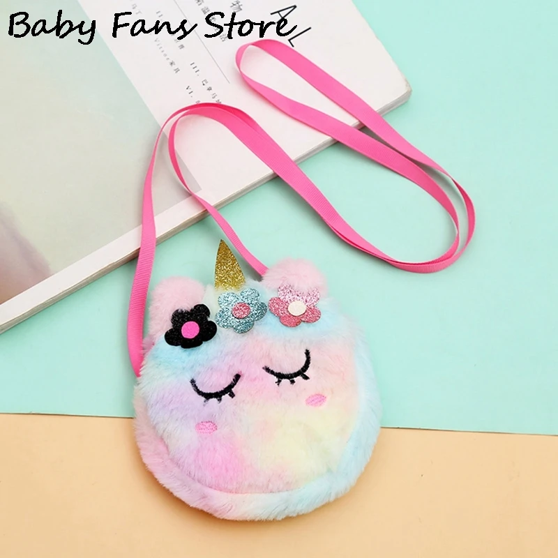 Unicorn Plush Dolls Bag Kids Baby Shoulder Purse Animal Stuffed Toys Children Small Coin Purse Handbags Round Wallets Fur Bags