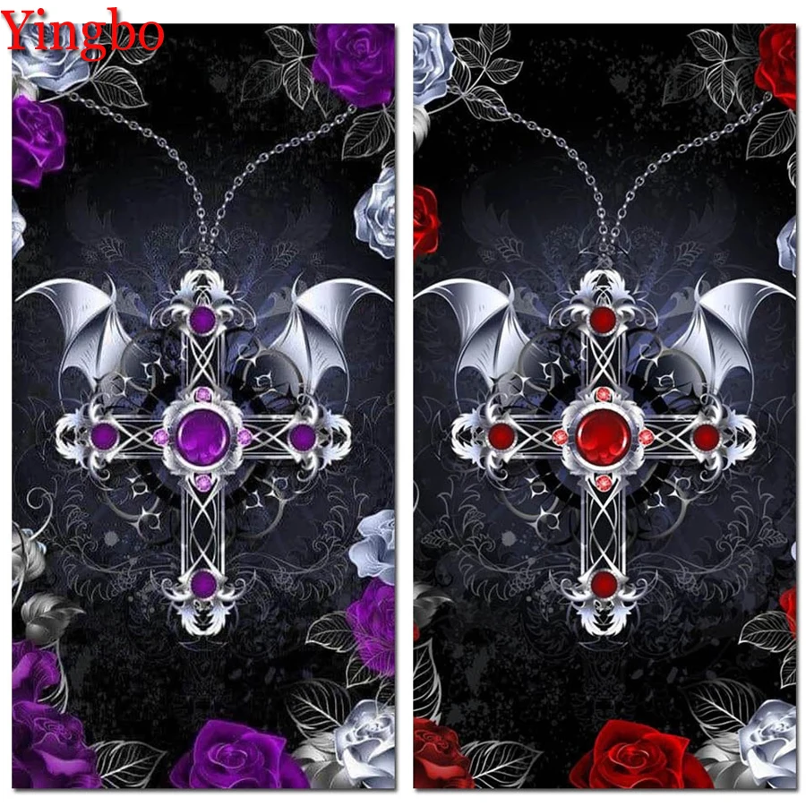 

Картина с квадратными и круглыми стразами, картина 5D с вышивкой в виде готического Креста розы, ручная работа, мозаика, ручная работа, подаро...