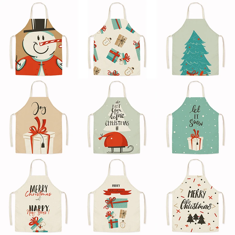 

Фартук льняной для детей и родителей, без рукавов, с рисунком снеговика, ручная вытиралка, домашнее праздничное украшение