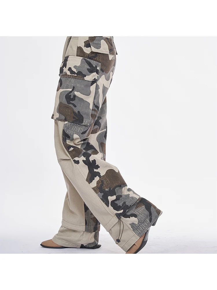 

Винтажные камуфляжные брюки-карго с высокой талией в американском ретро-стиле 2023, женские модные мешковатые джинсы с широкими штанинами Y2K, прямые джинсы