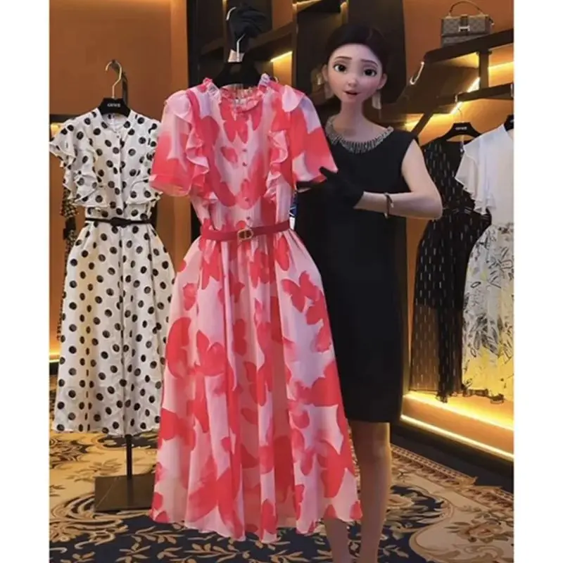 Женское плиссированное платье с коротким рукавом длинное винтажное