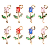 20pcs 1018mm enamel flower pendants pink plant metal charms for jewelry making earrings necklaces diy accessories bracelets