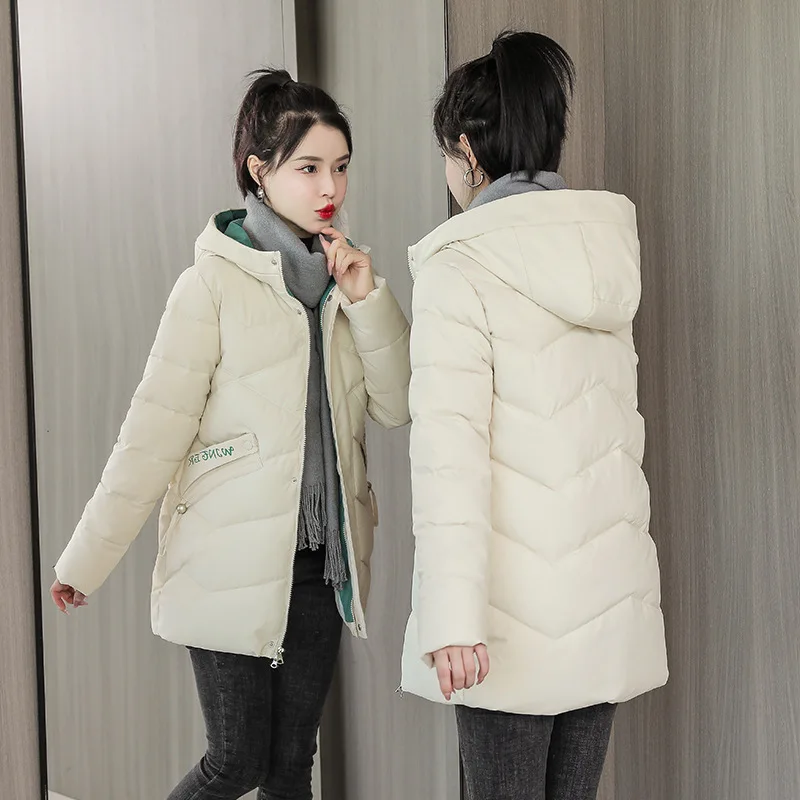 Parkas Women New Slim-Fit Hood Mid-Length down Cotton-Padded Jacket plus Size Thickened Padded Jacket Winter Coat Women