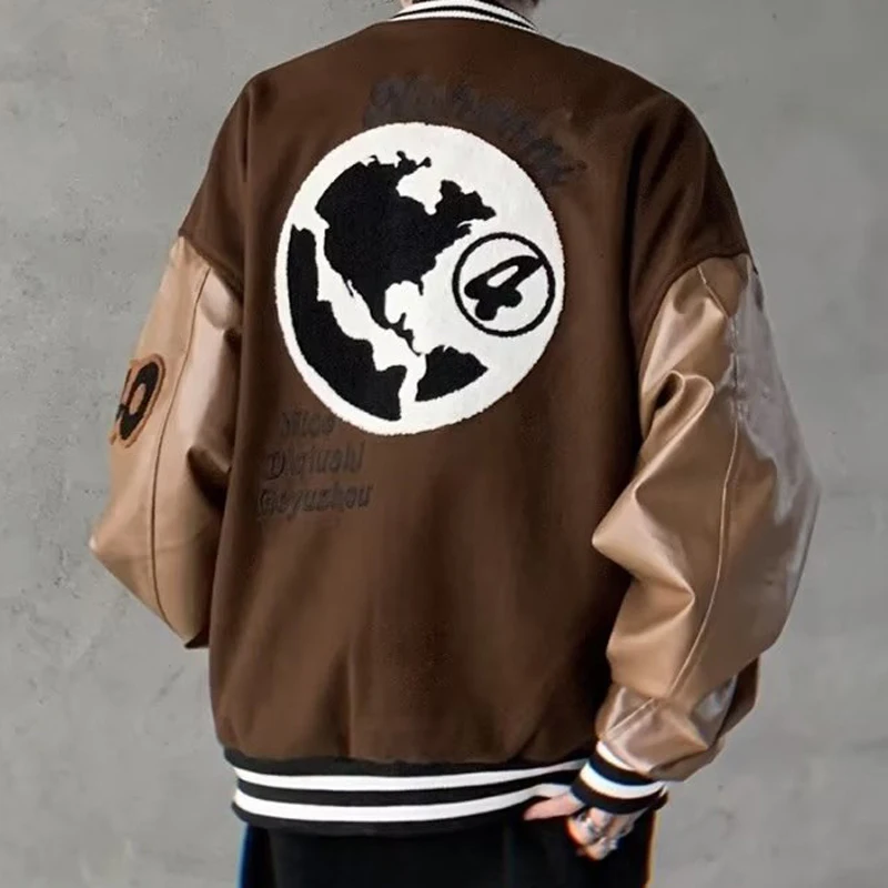 

Высококачественная куртка с вышивкой земли, кожаный рукав, шерстяная куртка, бейсбольная форма для мужчин и женщин