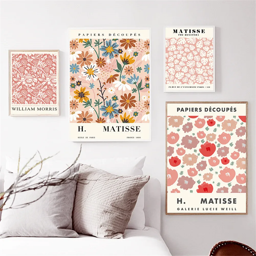 Настенный постер в стиле бохо картина розового цвета с изображением цветков на