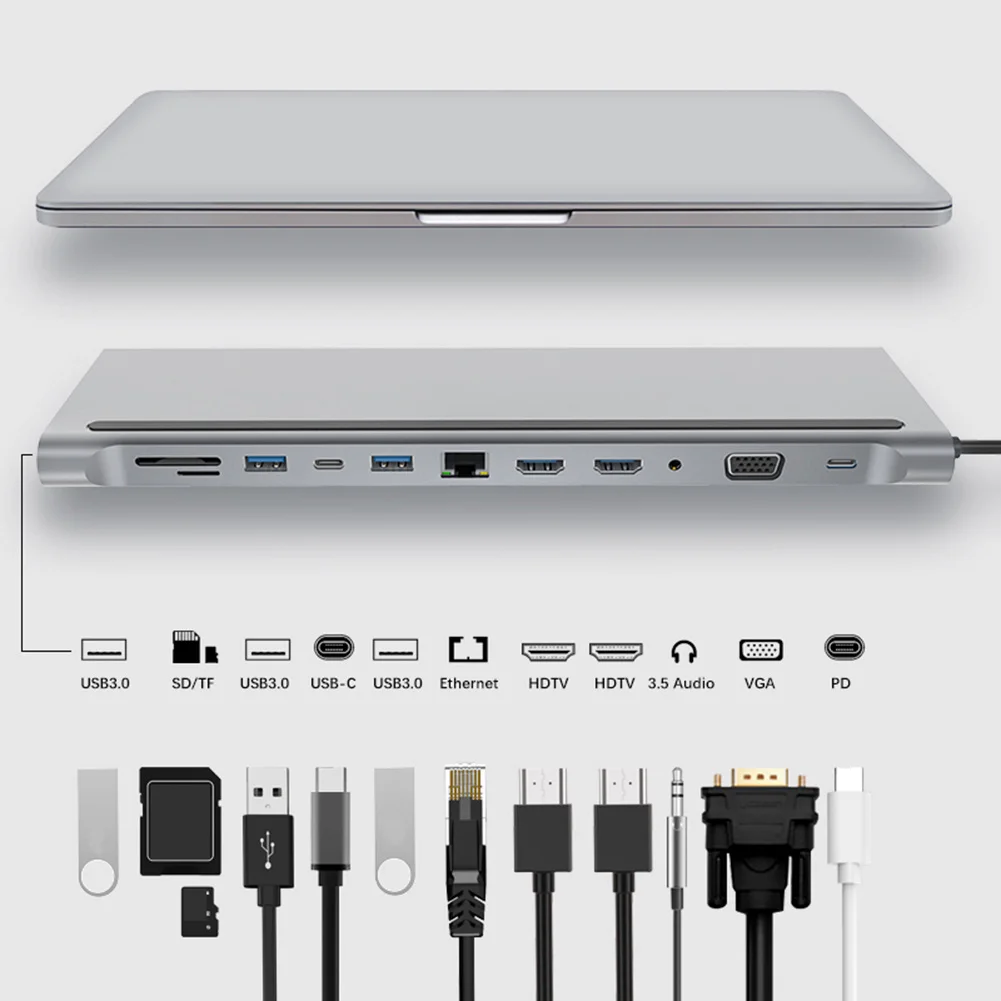 

12 in 1 USB Type-C Hub USB 3.1 to Dual HDMI-compatible 4K Multi USB Splitter Docking Station for Microsoft Surface Book 2
