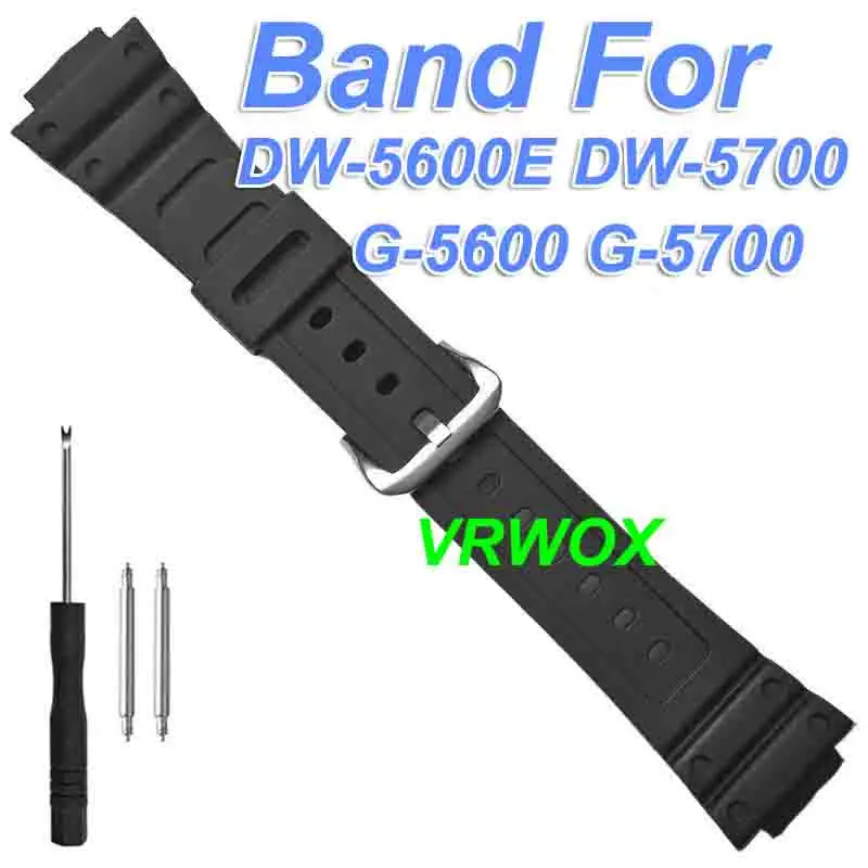 

Strap For Casio DW-5600 DW-5700 G-5600 Watch Band Replacement 18mm Black Resin Plastic Wrist Watchstrap with Pins Metal Buckle