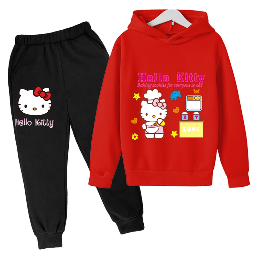 Купи Hello Kitty Spring Autumn Clothes Kids Hooded Sweatshirt Suit Children's Cotton Sweatshirt Hoodie Pants Long Sleeve Clothing за 599 рублей в магазине AliExpress