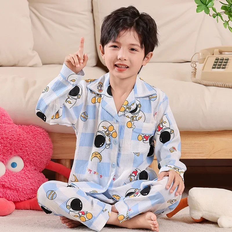 Детские осенние пижамные комплекты детская хлопковая одежда для сна с облаками