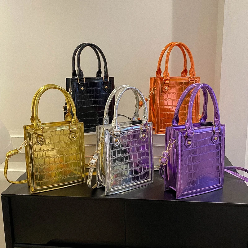 

Luxury Gold Silver Tote Bag 2023 Trend Brand Shoulder Bags For Women Stone Pattern Mini Crossbody Bag Female Designer Handbag