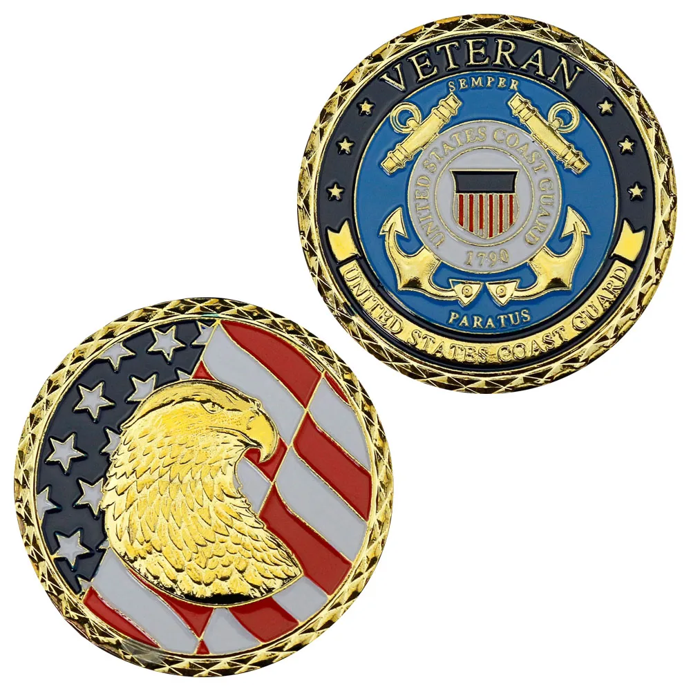 

US Coast Guard Veteran Semper Souvenir Bald Eagle Pattern Collectible Gift Gold Plated Commemorative Coin
