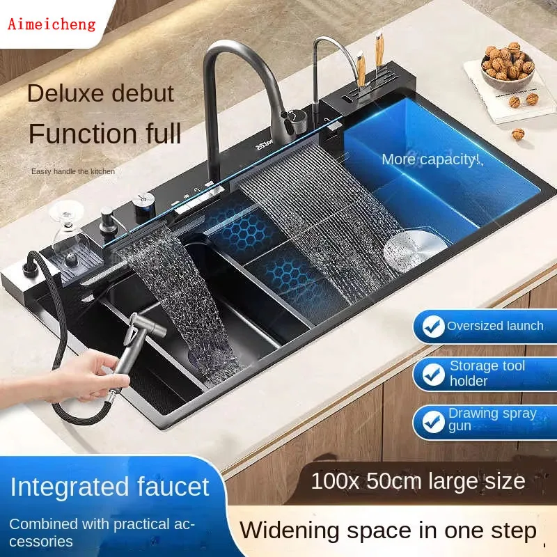 Хит продаж кухонная мойка-водопад из нержавеющей стали с держателем для ножей