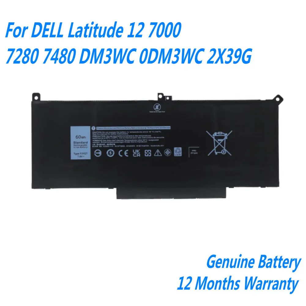 Новый аккумулятор для ноутбука F3YGT DELL Latitude 12 7000 7280 7480 DM3WC 0DM3WC 2X39G 7 6 В 60 Втч