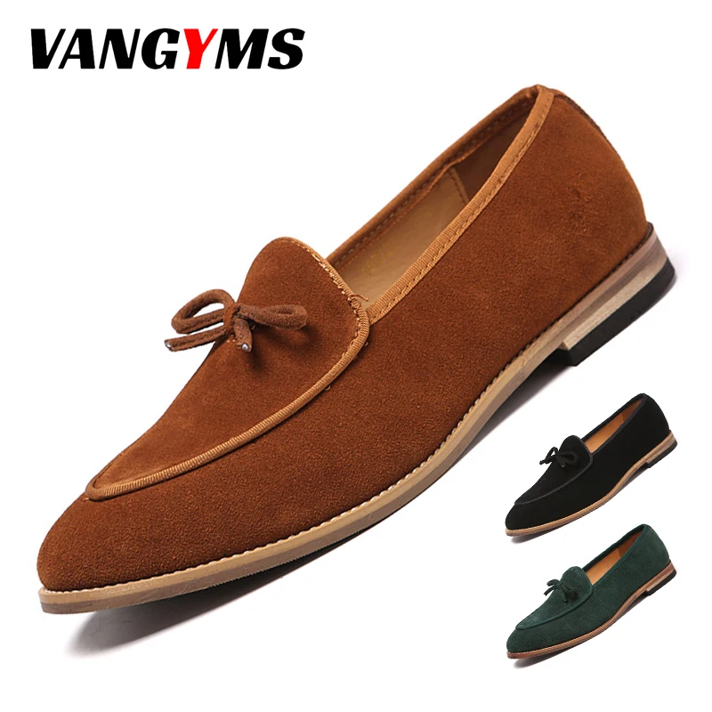 

Leather Nubuck Men's Shoes Casual Comfortable Flat Shoes Fashion Buty Męskie Wizytowe All-match Bow Trend Men's Shoes