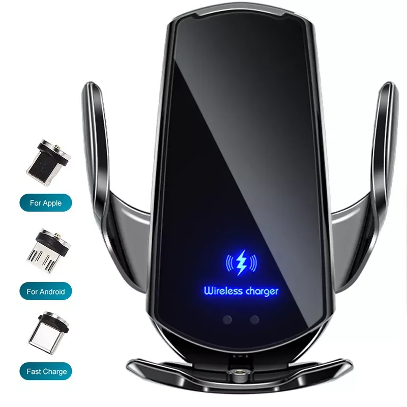 

15W Qi Car Wireless Induction Charger for iPhone 13 12 11 XR X 8 Samsung S20 S10 Magnetic USB Infrared Sensor Phone Holder Mount
