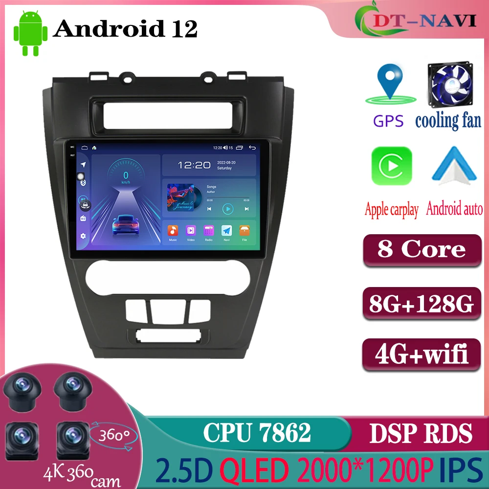 

Dt-navi Android 12 For Ford Fusion Mondeo Mustang 2009-2012 Car Radio Multimedia GPS Navigation Carplay Auto 4G WIFI No DVD DSP