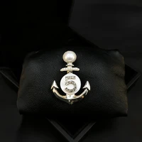 new boat anchor brooch clothes accessories women men natural shell corsage coat pin new year gifts pearl rhinestone jewelry pins