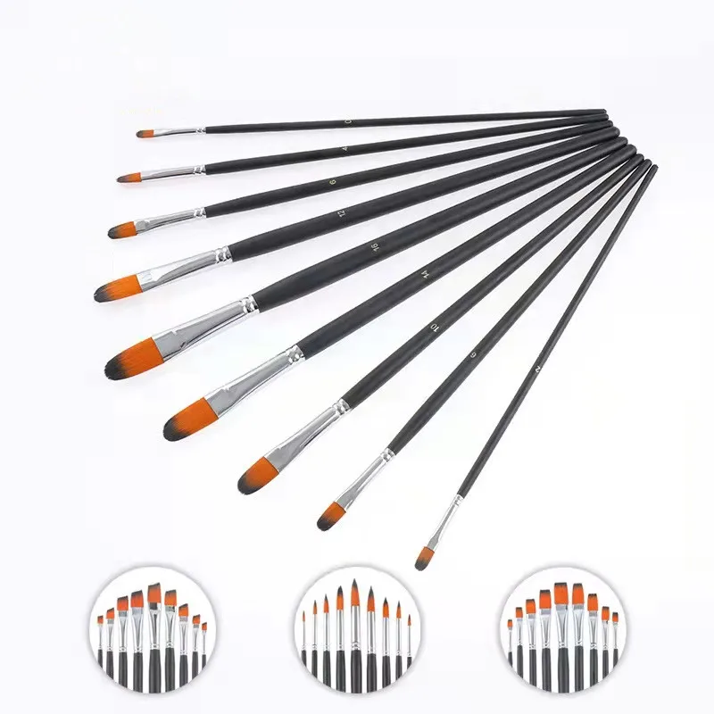 

9 watercolor brushes, gouache brushes, nylon wool copper tube painted acrylic pens, art supplies paint brushes paint brush set