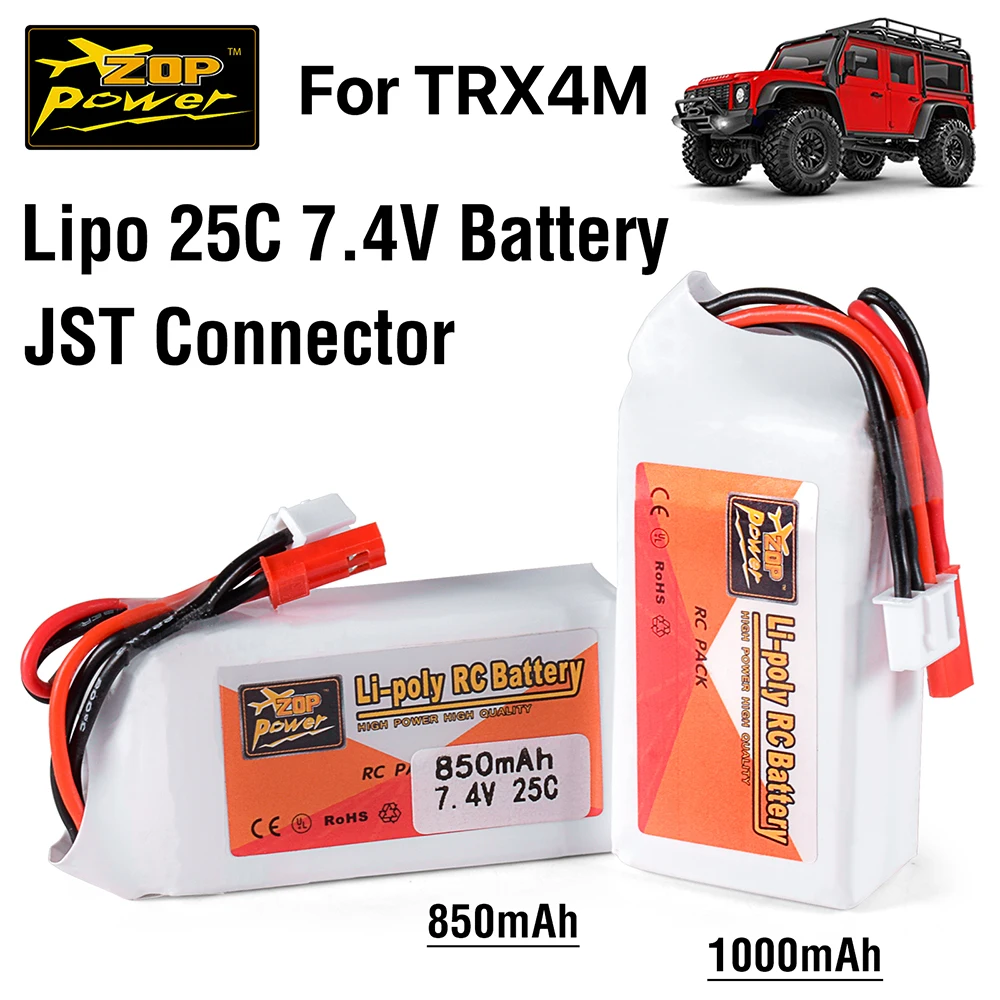 

ZOP Power 7.4V Lipo Battery 25C 850/1000mAh Lipos with JST Connector for TRX4M RC Car Trucks Boat Helicopter Drone FPV Parts