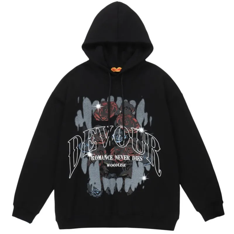 

Мужской свитер в стиле хип-хоп, с капюшоном и принтом розы