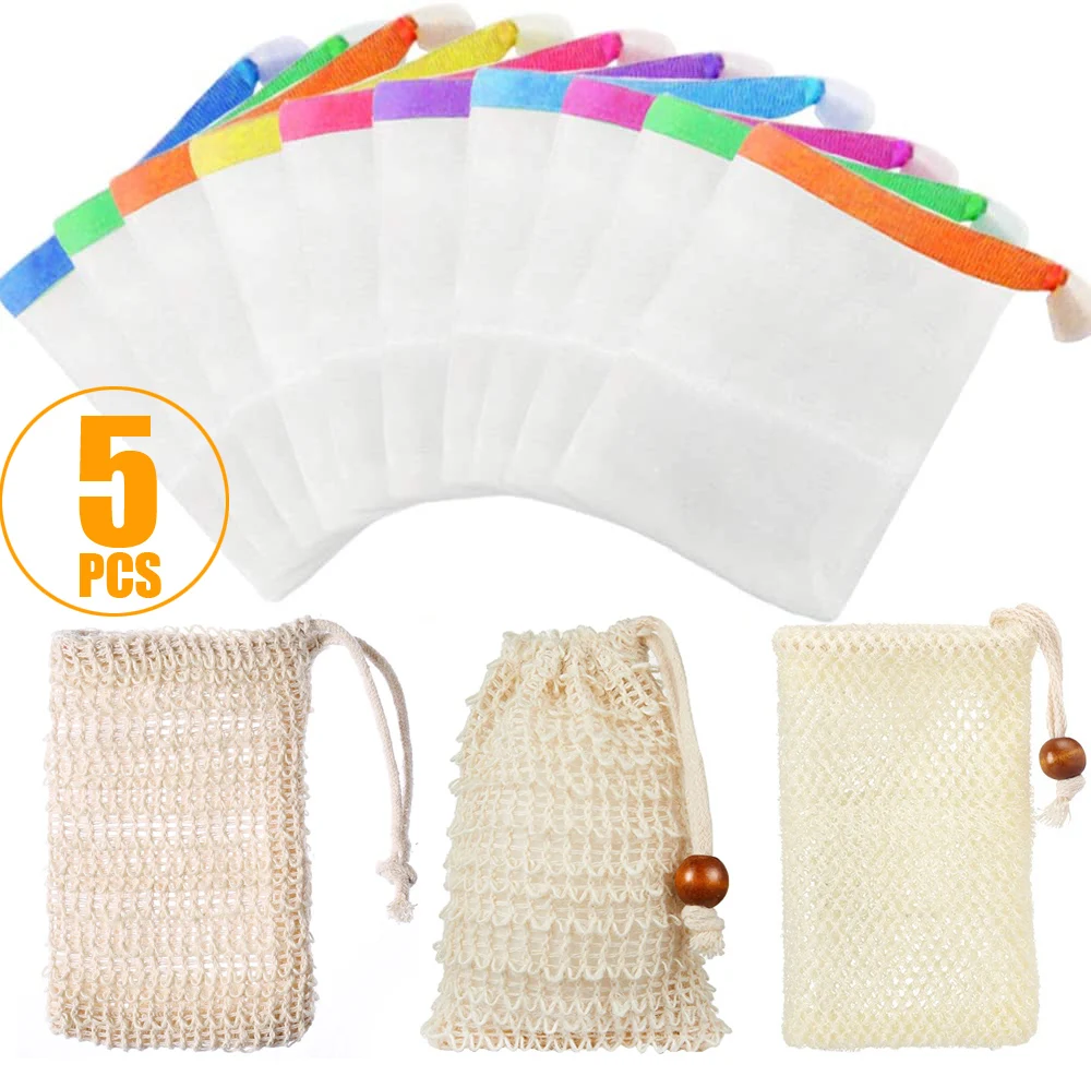 1/3/5pcs Mesh Soap Bag Saver Pouch Bar Soap Exfoliating Mesh Bags for Shower Bubble Foam Net Pocket PE Nylon Natural Sisal Bags
