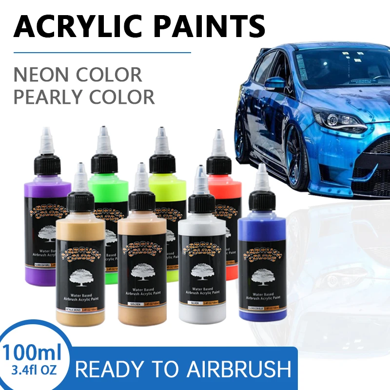 SAGUD 2PCS/Kits 100ml Acrylic Paint Set 9 Colors Ready to Airbrush Pigment Ink for Nail Art Temporary Tattoo Makeup DIY Model