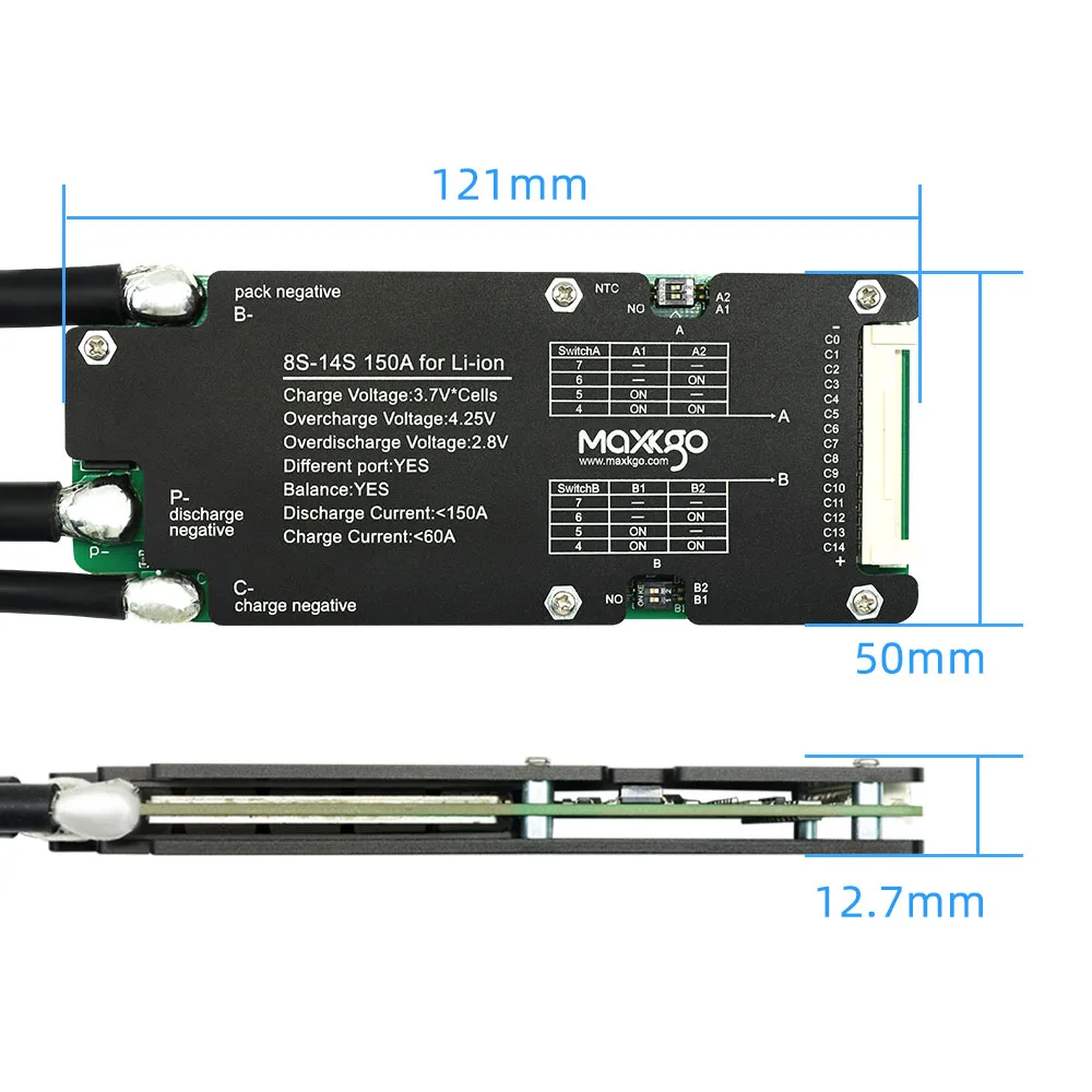Аппаратное обеспечение MAXKGO BMS 8S 9S 10S 11S 12S 13S 14S 24V 48V 60V 150 A Slipt Port Balance Защитная плата