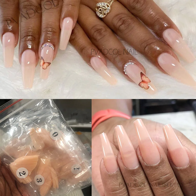 200 шт. накладные ногти телесного цвета полное покрытие скульптурные длинный гроб