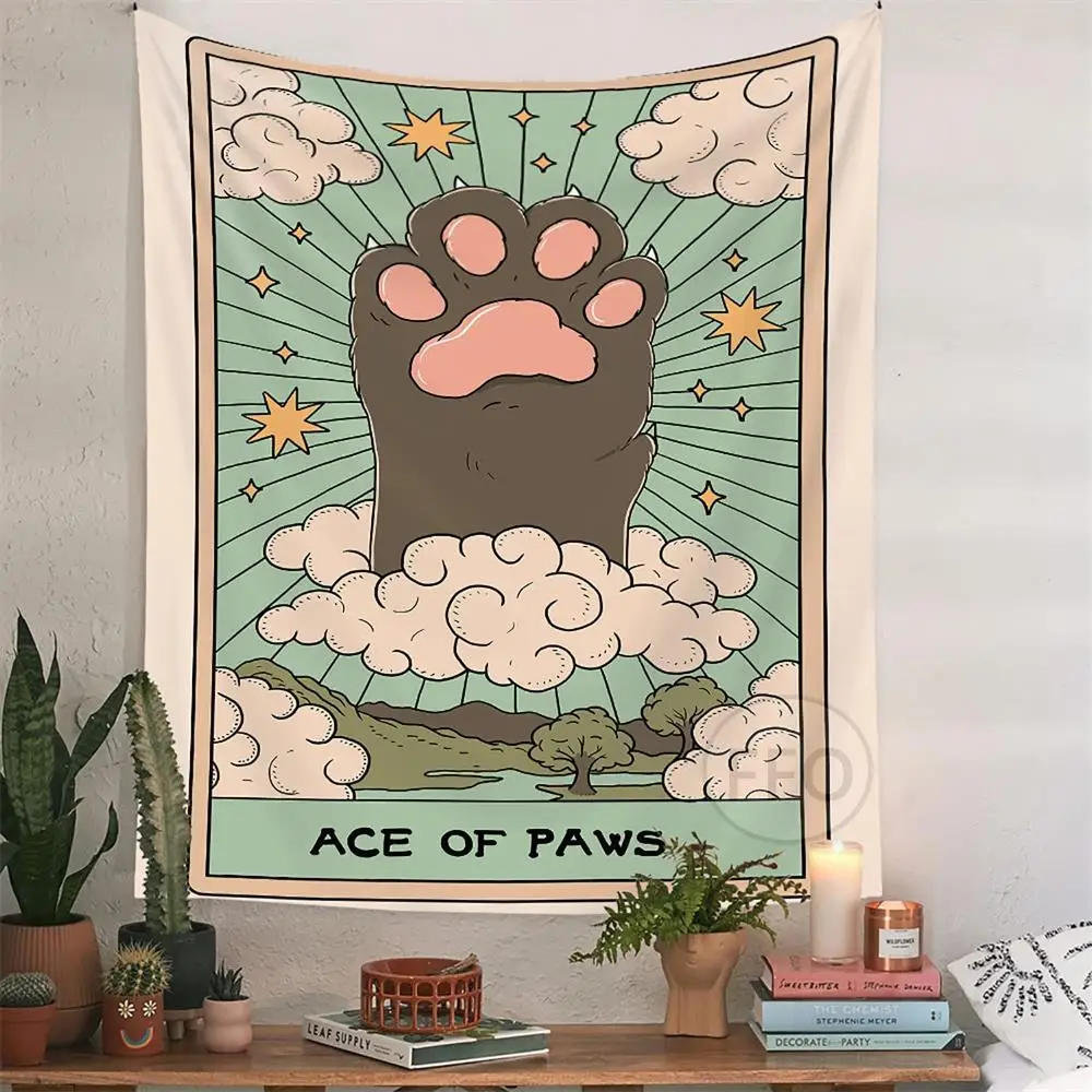 

Tarot Cat Paws Tapestry Wall Decor Bohemian Witchcraft Tapestry Astrology Hippie Background Cloth Home Decoration Accessories