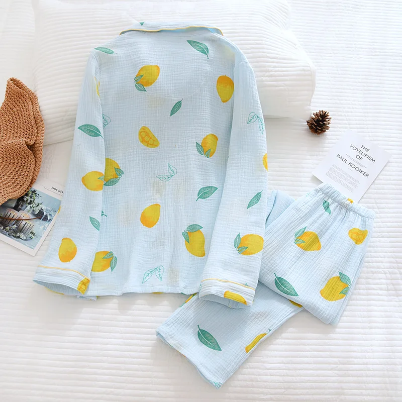 Pure Cotton Washed Crepe Pajamas Women's Four Seasons Can Go Out Long-Sleeved Sweet Korean Cartoon Home Clothes Set Thin Section