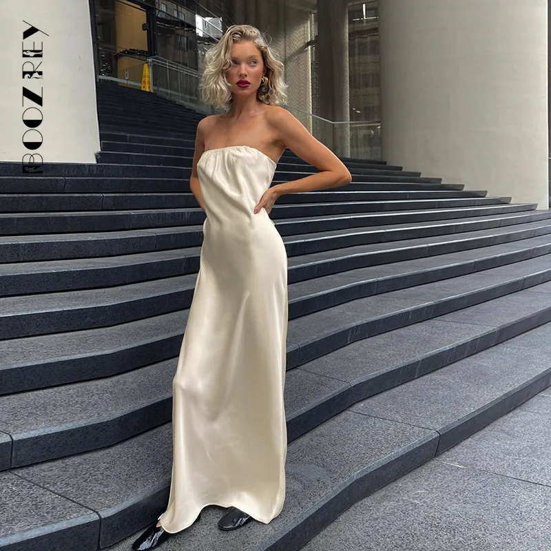 Пикантное однотонное платье миди BoozRey без бретелек с открытой спиной для женщин