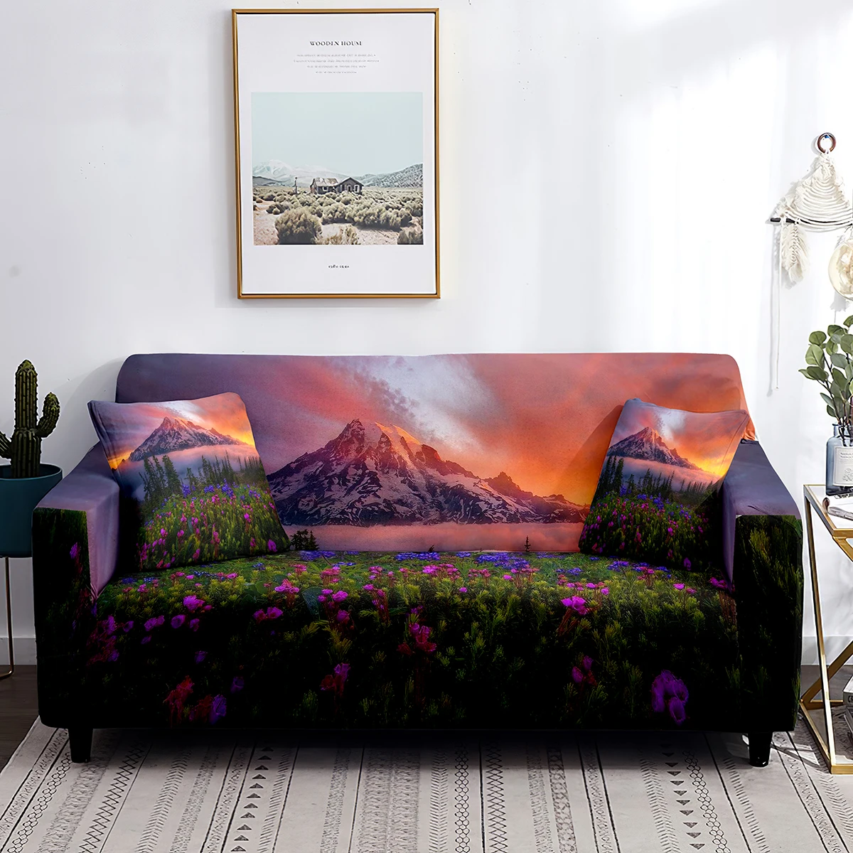 

Чехол для дивана с цветочным принтом, моющийся чехол для гостиной с изображением горного пейзажа
