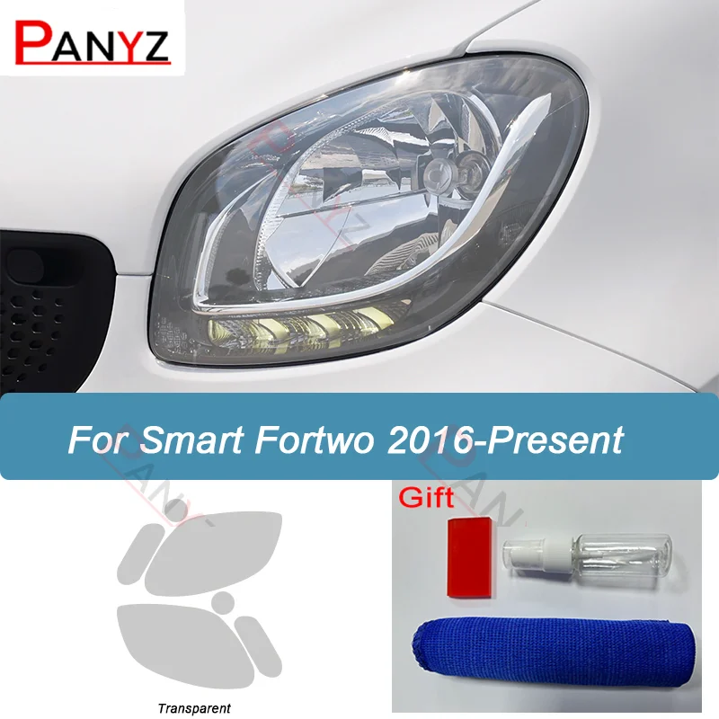 

Для Smart Fortwo 453 2016-настоящее время, защитная пленка для фар автомобиля, дымчатый черный оттенок, виниловая прозрачная наклейка из ТПУ