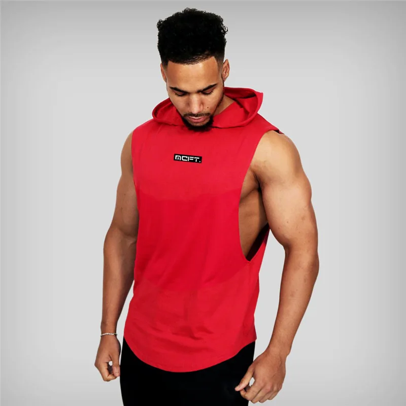 

Gym Clothing Mens Bodybuilding Hooded Tank Top Cotton Sleeveless Vest Sweatshirt Fitness Workout Sportswear Tops Male