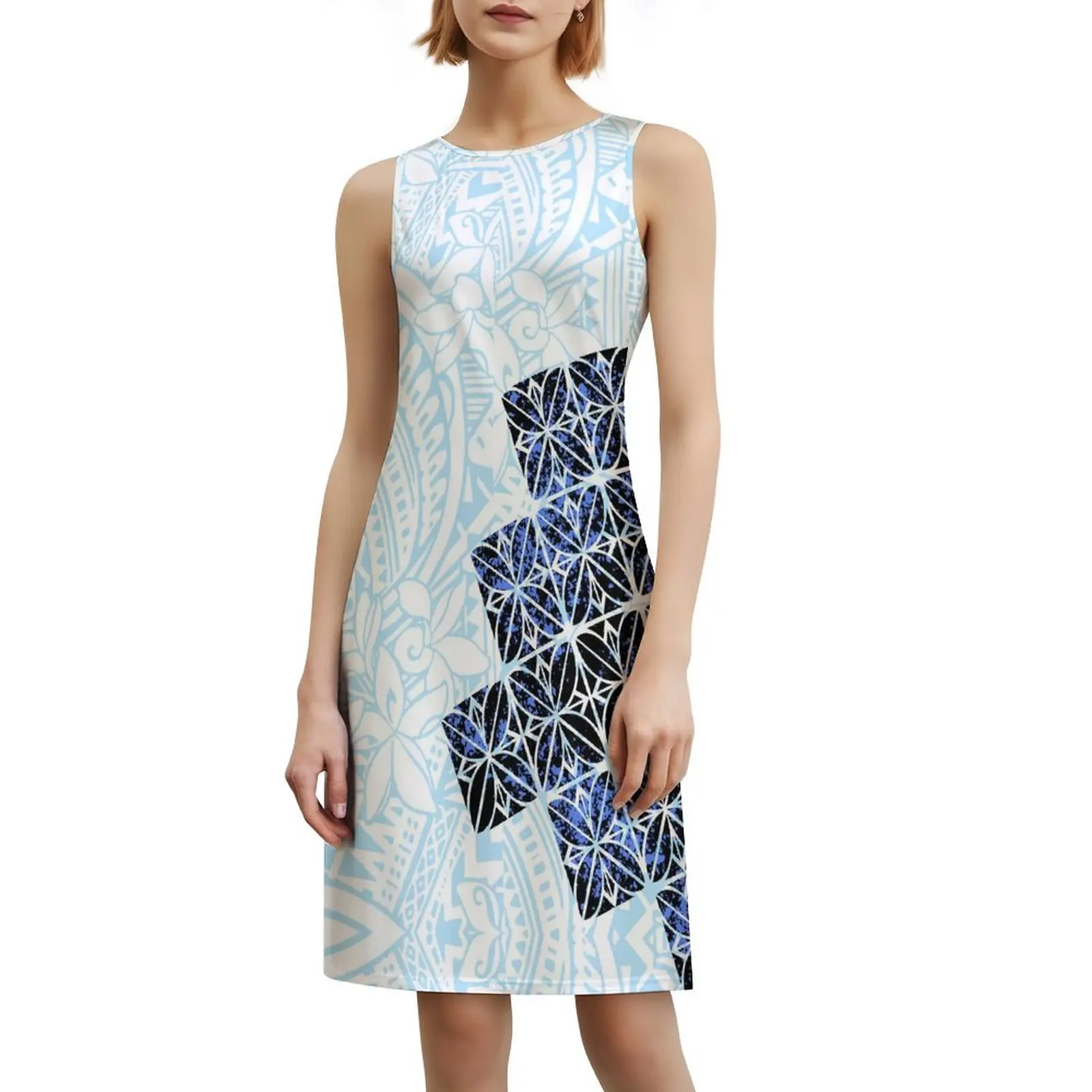 Повседневное платье-майка с круглым вырезом без рукавов стильная женская юбка