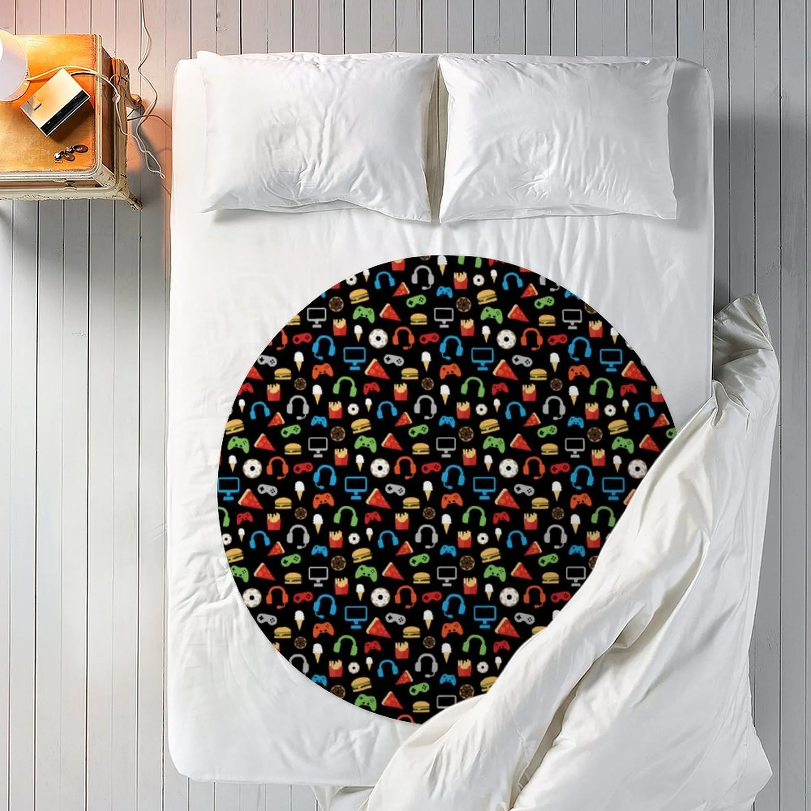 Cartoon Doughnut Blanket Video Game Snacks Camping Super Soft Round Blanket Cheap Big Fleece Bedspread images - 6