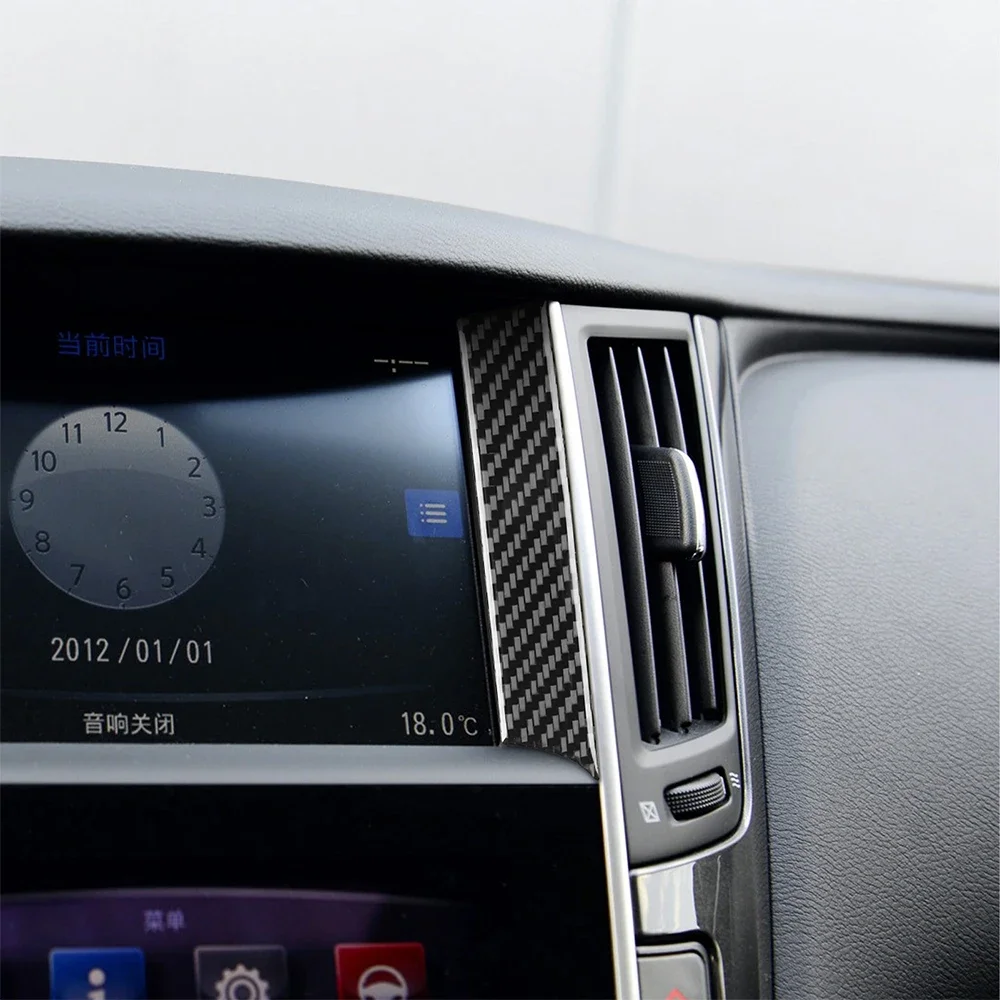 Фото Боковые наклейки на центральную консоль автомобиля для Infiniti Q50 2014-2020, аксессуары для интерьера из настоящего углеродного волокна, Стайлинг №3