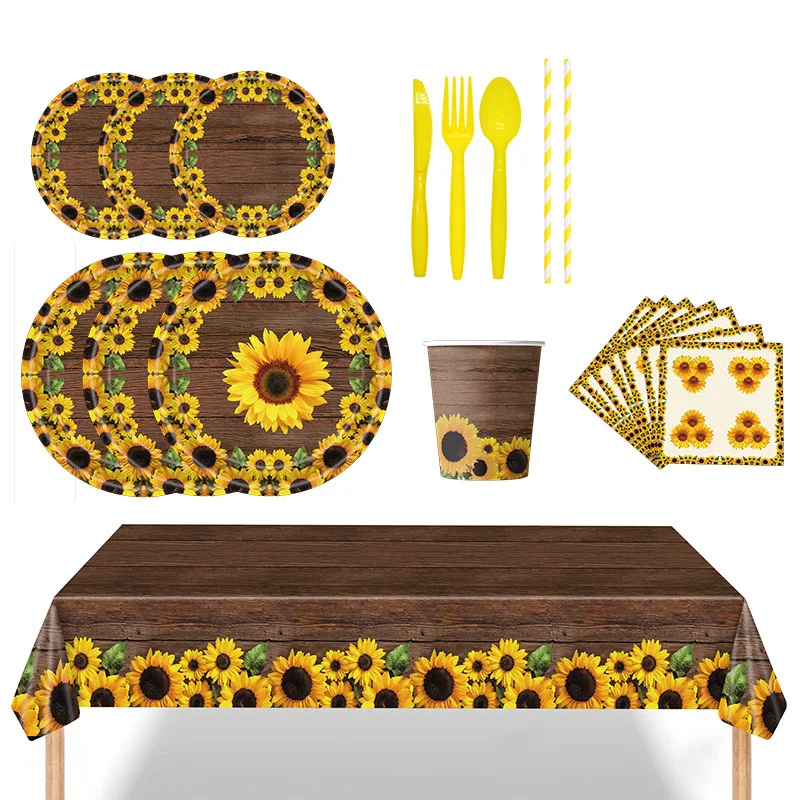 

Sunflower Disposable Plate Cup Sets Flowers Kids Adult Birthday Wedding Bachelorette Party Tableware Supplies Baby Shower Favors