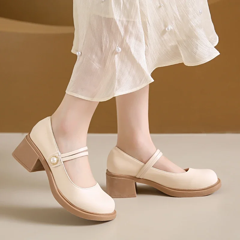 Женские туфли на платформе и каблуке 2024 корейская модная обувь Мэри Джейн