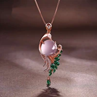 fashion temperament green clavicle pink crystal necklace for women pendant banquet grandmother jewelry necklaces