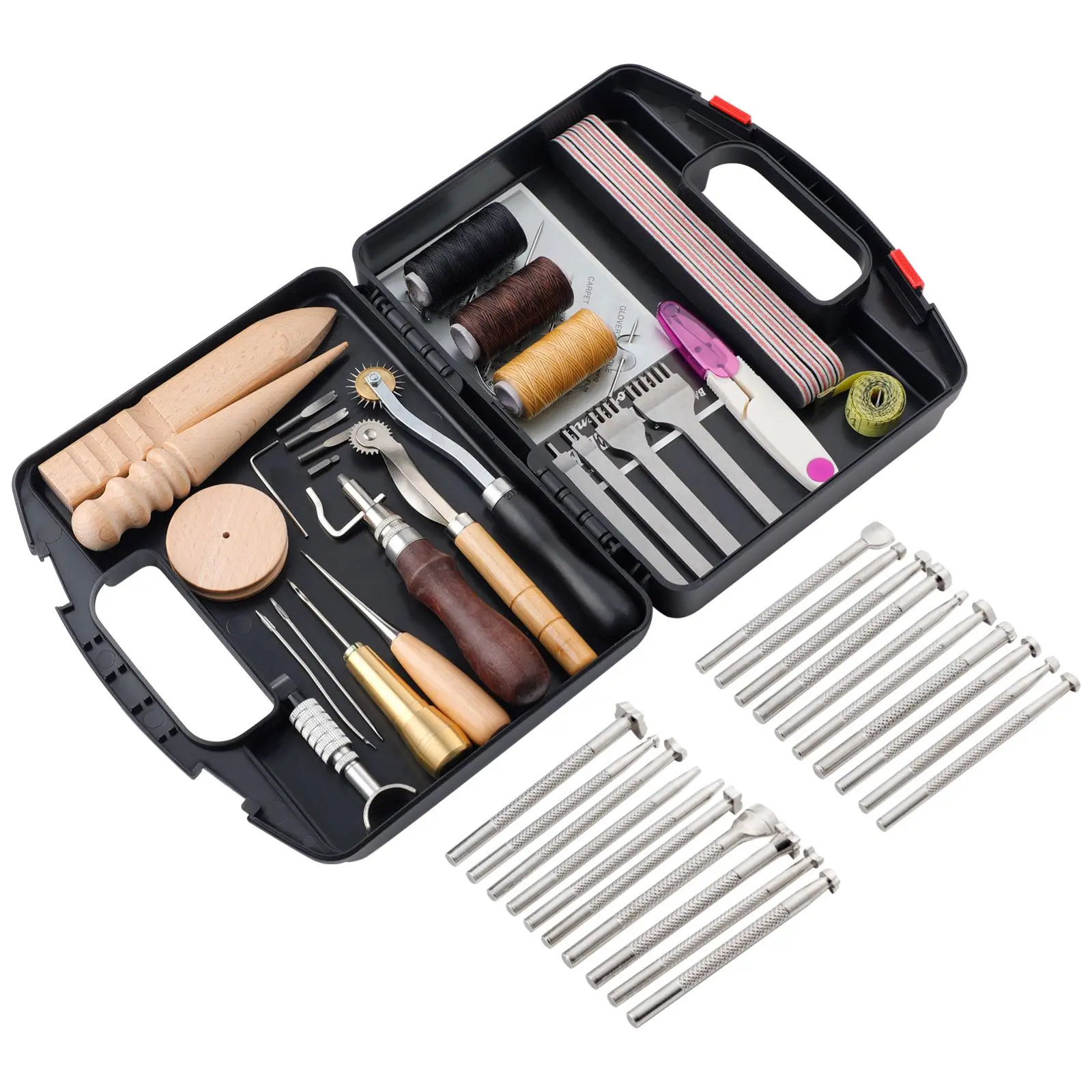 

48Pcs Leather Repair Sewing Kit Waxed Thread Repair Working Tool Set Leather Craft Tools Hand Stitching Quilting Needles Awl