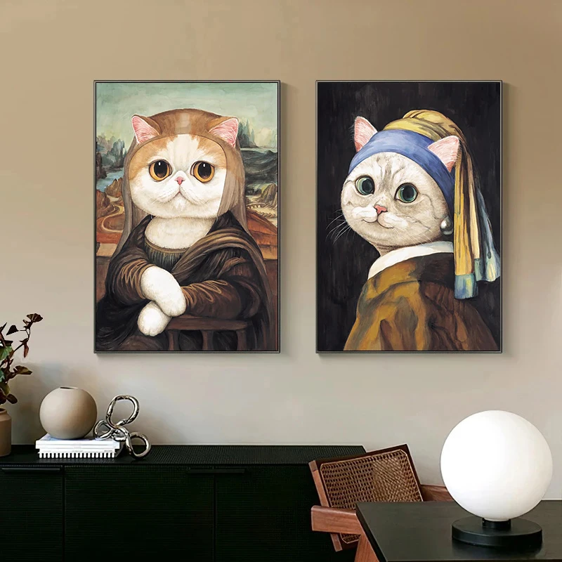 

Креативный постер на холсте с изображением животных и кота, абстрактная картина, Скандинавская Настенная картина для гостиной, домашний декор, подарок