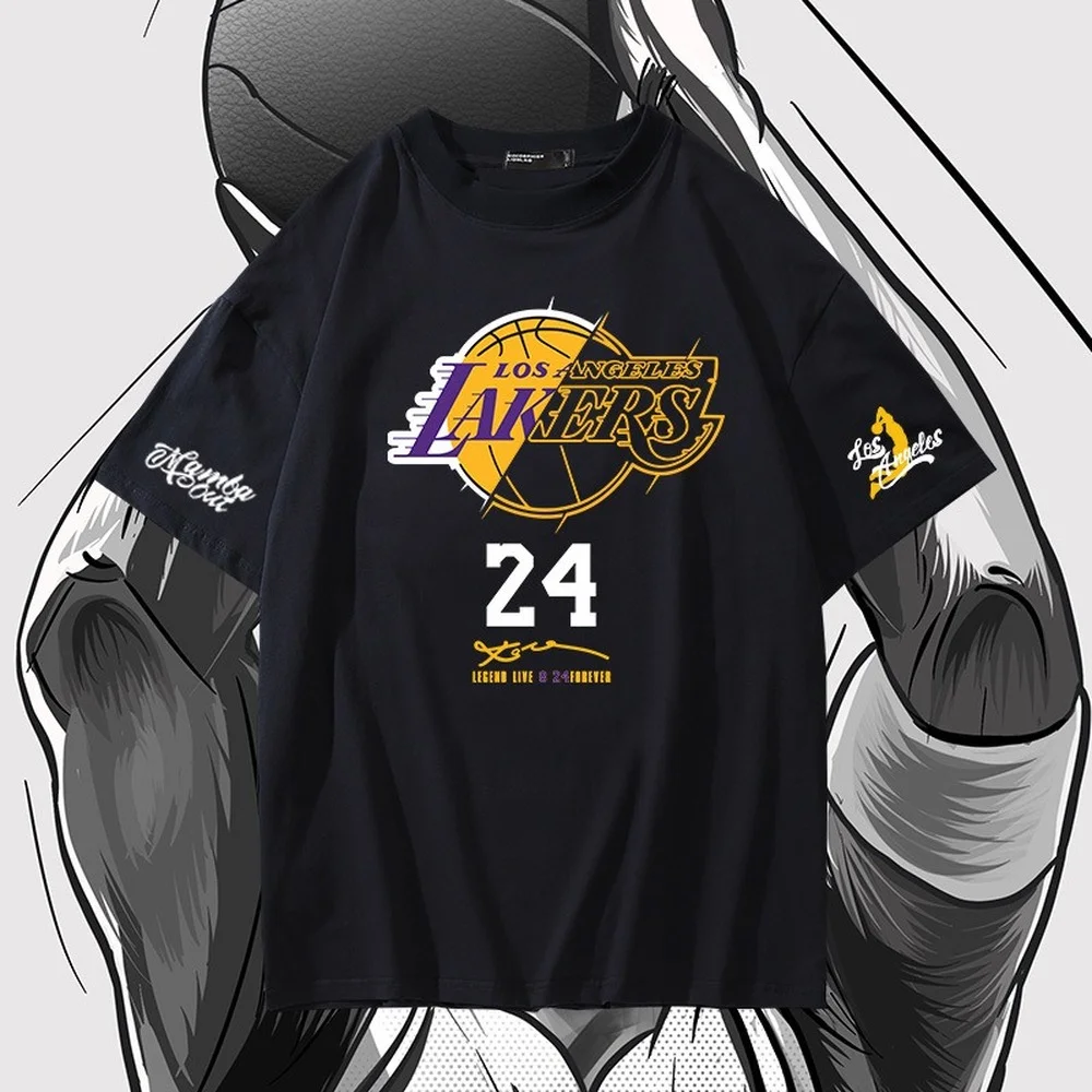 

Kobe Bryant Los Angeles Lakers 24 Graphic Oversized Men Cotton T-shirt Basketball Summer Clothing Women Short Sleeve Tee Top
