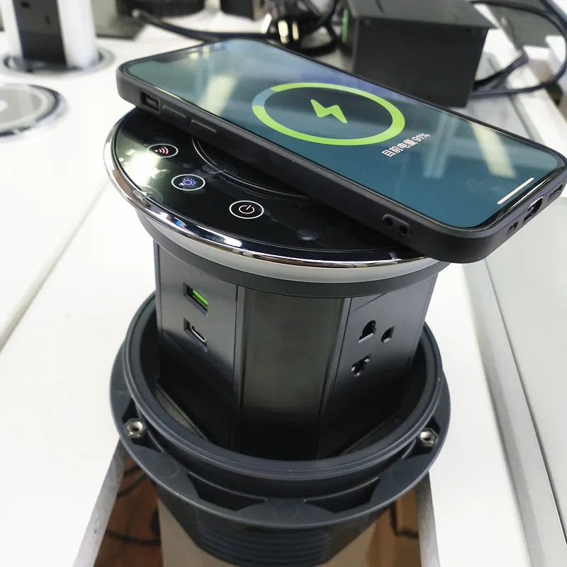

IP65 16A US power outlet WIFI control smart Motorized Lifting kitchen desktop pop up power socket with USB-C wireless charging