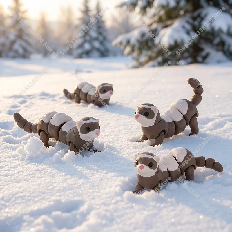 

Шарнирная фигурка тхора — коричнево-белая шарнирная мягкая игрушка 8 см, подвижная коллекционная игрушка для декора стола