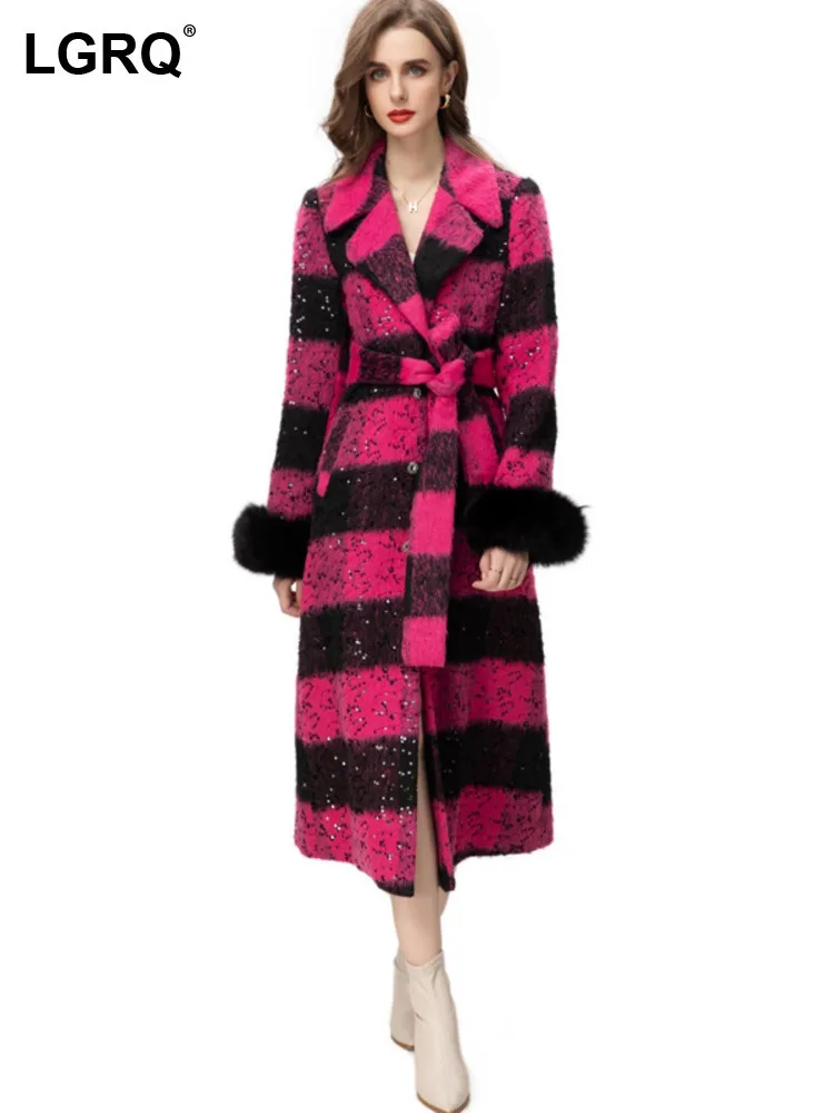 LGRQ 2024 новая зимняя одежда женская модная меховая куртка с отложным воротником и