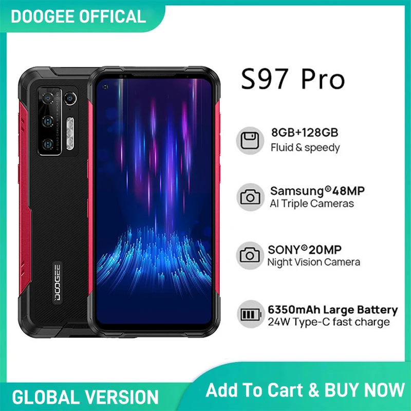 DOOGEE S97 Pro Rugged Phone 40m Laser Rangefinder 48MP QuadCamera Cellphone Helio G95 Octa Core 8GB+128GB SmartPhone 8500mAh NFC