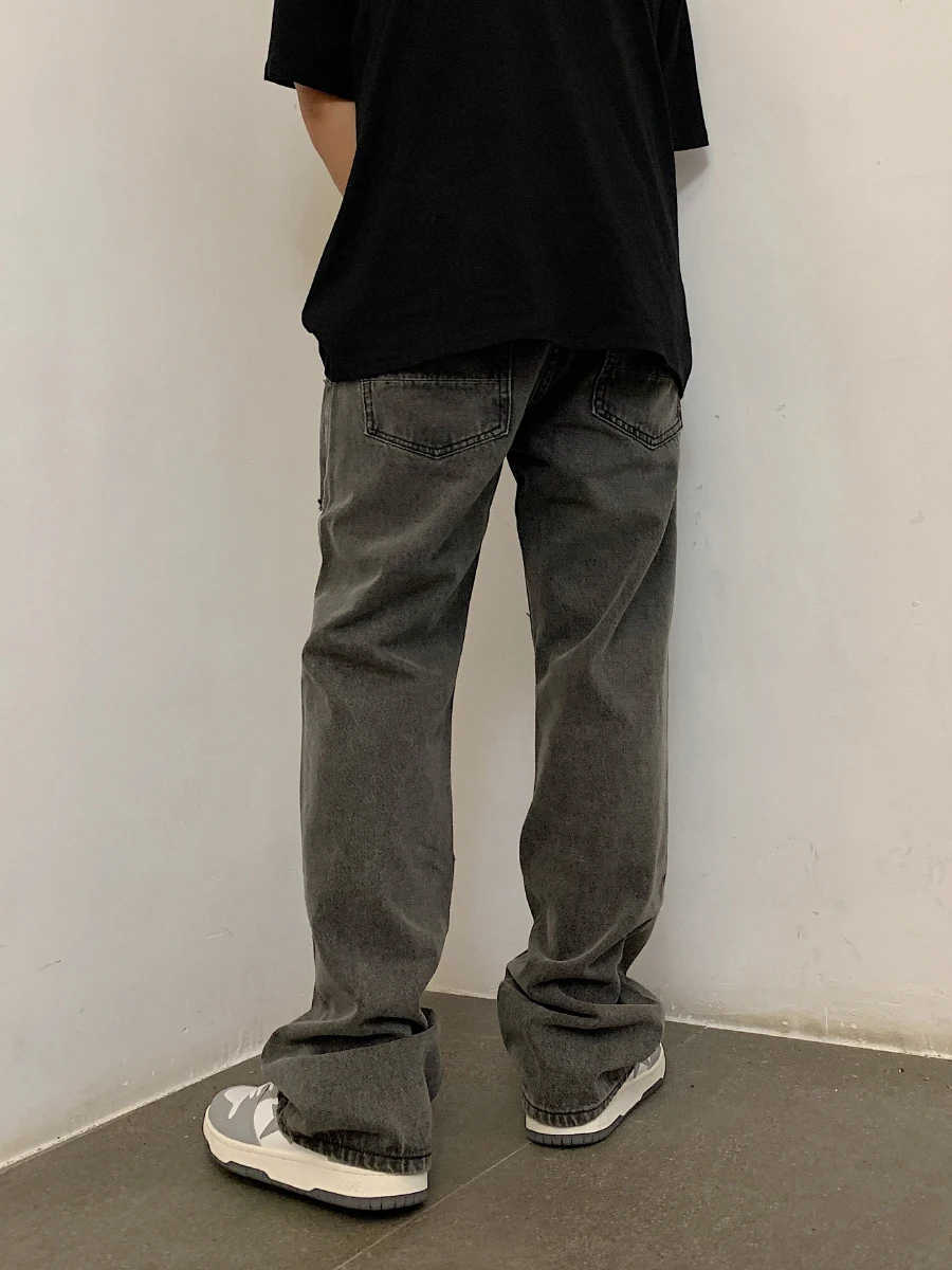 Four Seasons Men's Jeans Stitching Retro Ripped High Street Patch Straight Pants Casual Pants Streetwear Men Ins Hot Sale JEANS